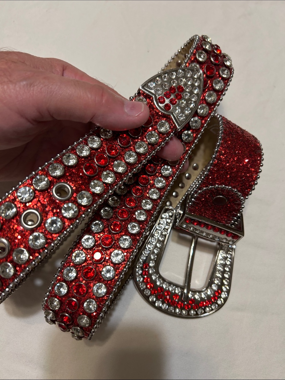DNA couture Red Crystal Embellished Women's Belt